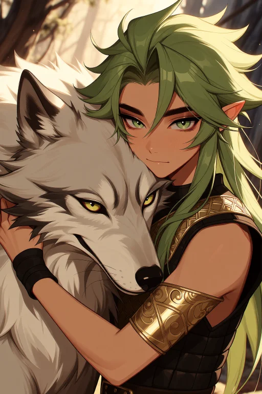 Highres, Absurdres,b0t15r1f, 1boy, Enkidu From Fate, Hugging...