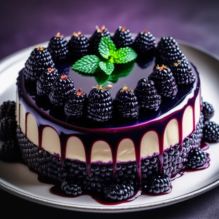 A Luxurious Slice Of Dark Blackberry Cheesecake With A Mirro...