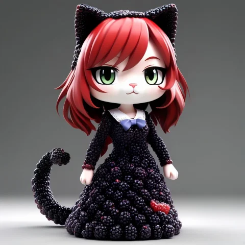 A 3d Chibi Anime Red Hair Cat Girl Wear Blackberryworld Long... — SDXL AI Prompt: a 3d chibi anime red hair cat girl wear blackberryworld long dresses