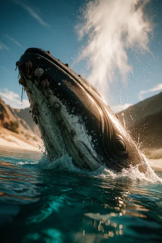 Ta86inkriot, Thin Black Outlines, A Gray Whale Surfacing In... — Stable Diffusion AI Prompt: ta86_inkriot, thin black outlines, A gray whale surfacing in a turquoise Baja la...