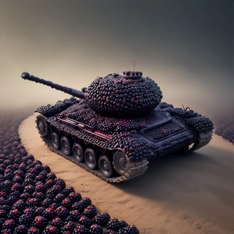 Blackberryworld, Battle Tank Made Of Black Berries, Road