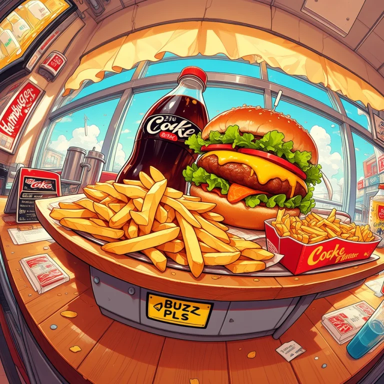 Hamburguer, Fries, Coke Bottle, By Day, Dutch Angle, Little...