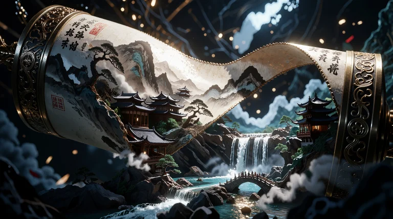 A Digital Illustration Piece Depicting A Scenic Landscape Wi...