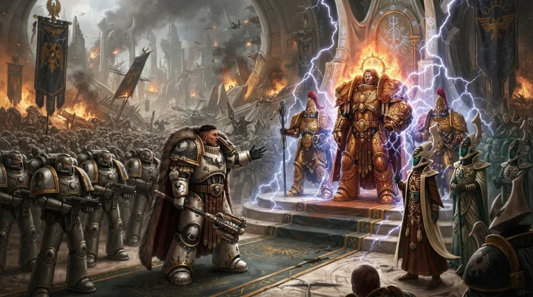 An Image Of The Emperor Of Mankind And Horus Offering Peace...