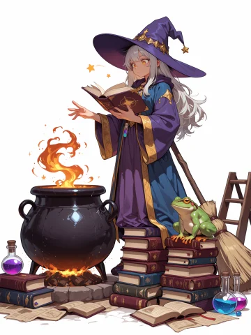 Masterpiece, Best Quality, Score9,1girl, Cauldron, Witch Hat... — Stable Diffusion AI Prompt: masterpiece, best quality, score_9,1girl, cauldron, witch hat, book, potion, wit...