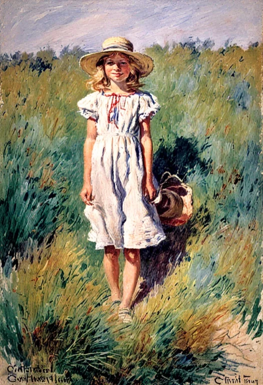 Girl In Sunhat In Grass