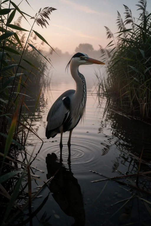 Photograph Of A Tall, Slender Heron Standing In Shallow, Ref...
