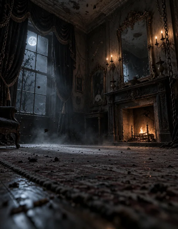 H3llr4is3r, Photorealistic Empty Decayed Victorian Sitting R...