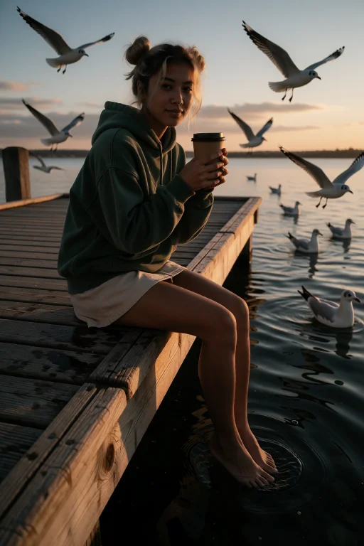 Eye-level Shot, Photograph Of A Young Woman Sitting On A Woo...