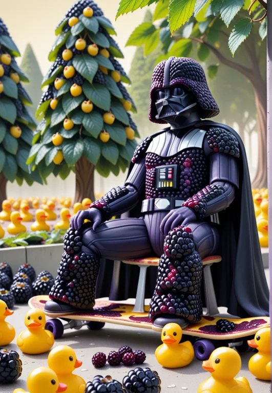 A Blackberry-covered Darth Vader Figure, Dressed In Purple A...