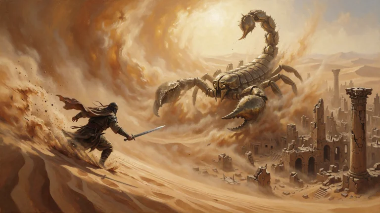 3d, Oil Painting, One Scene , On Camera Angle, A Desert Warr...