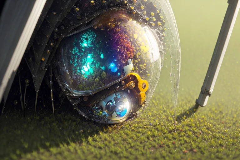 Sci-fi, A Corpse Of A Robot Lying From Side In The Rain, Wet...
