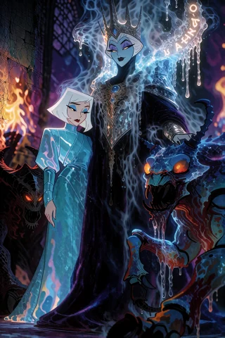 Cartoonladies Style. A Towering And Commanding Otherworldly... — Stable Diffusion AI Prompt: CartoonLadies style. A towering and commanding otherworldly queen anchors this e...