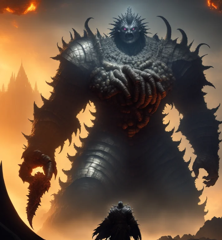 A Giant Boss In Front Of A Knight, Dragon, Fight, Bsft