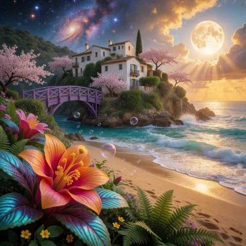 Hyper-realistic Cinematic Photography Of A Magical Coastal L... — Stable Diffusion AI Prompt: Hyper-realistic cinematic photography of a magical coastal landscape. White Medi...