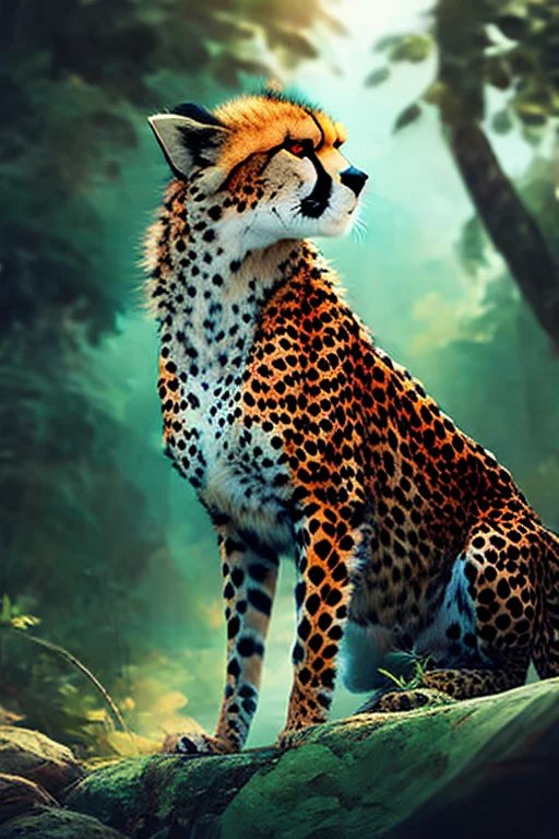 Low Angle Close Up Shot Of A Cheetah1.2 In A Jungle. Subsurf...
