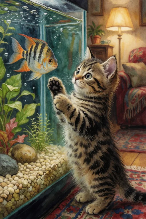 Kitten Standing On Its Hind Legs, Front Paws Pressed Against...
