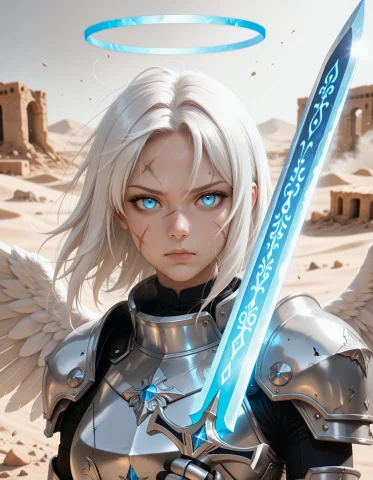 Masterpiece, Best Quality, Highres1.2, 1girl, Solo, Angel, W... — Stable Diffusion AI Prompt: (masterpiece, best quality, highres:1.2), 1girl, solo, angel, warrior, large whi...