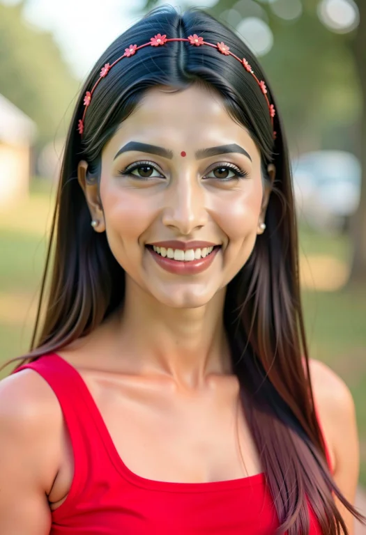 Close-up Portrait Of A Smiling South Asian Woman With Long S...