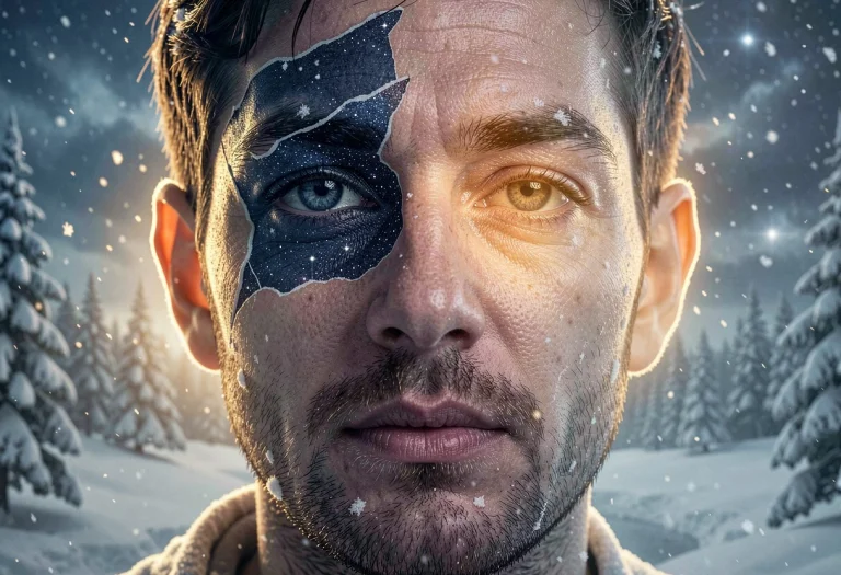 A Face Split Open To Reveal A Starry Night, Rim Lighting, Go...