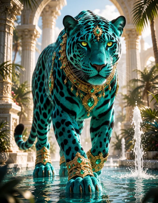Titanascended, A Gigantic Panther With Deep Turquoise Fur An...