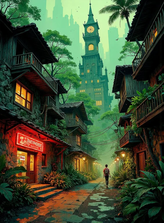 A Deserted Decayed Modern Town At Night, Dystopia, Wide Angl...