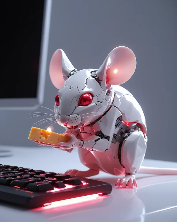A Cute Little Mouse Animal With Big Round Ears, Whiskers, Pi...