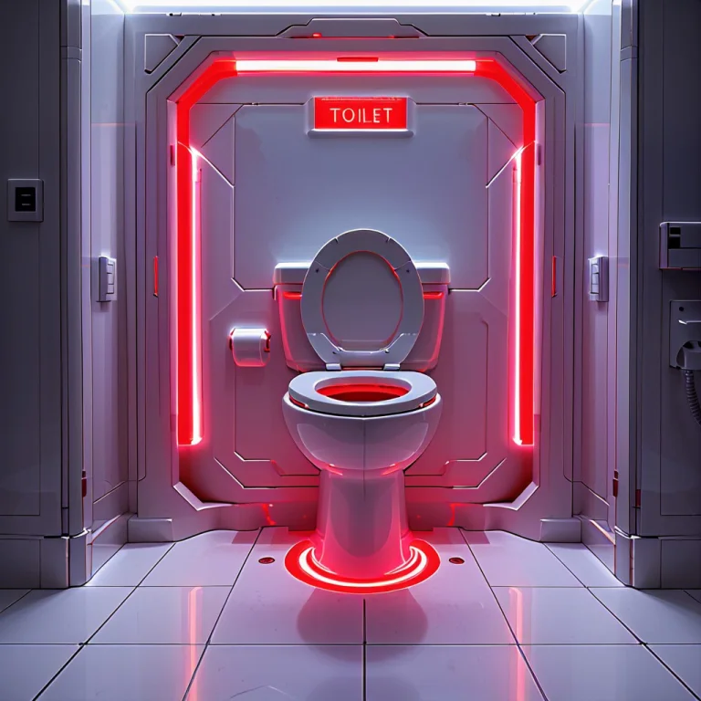 Toliet Made Of White And Whit Red Glow, Whiteember