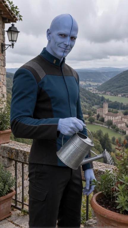 Blnml Alien Man, Chest-up, Eye-level, Watering Plants With M...