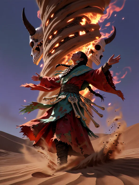 A Desert Shaman Dances Around A Spiraling Pillar Of Sand And...