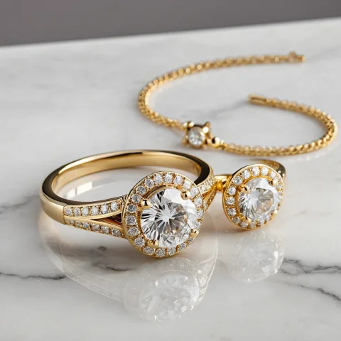 Jewelrymarblegold, Product Photography Of A Diamond Ring, On... — SDXL AI Prompt: jewelrymarblegold, product photography of a diamond ring, On a white and gold-ve...