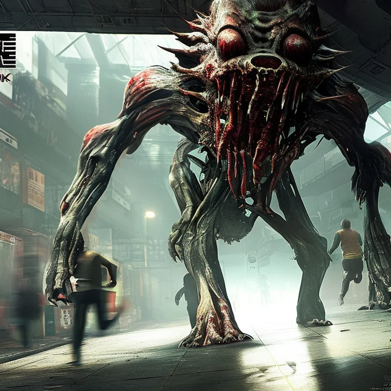 People Running From A Monster In A Subway, Photo, 8k, Hyper...