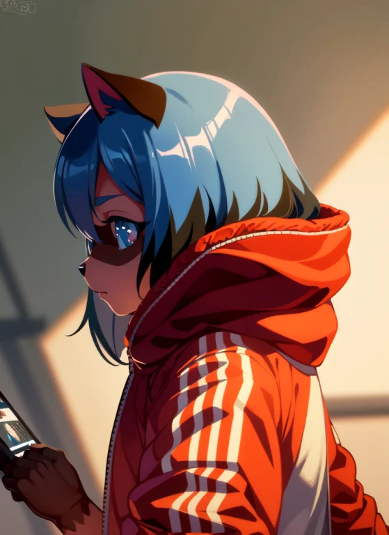 Furry Raccoon, 1girl, Solo, Raccoon Ears, Two-tone Hair, Hig...