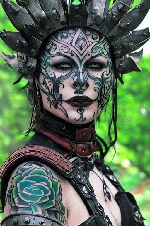 Colour Picture Epic Fantasy Villain Warrior Woman With A Tat...