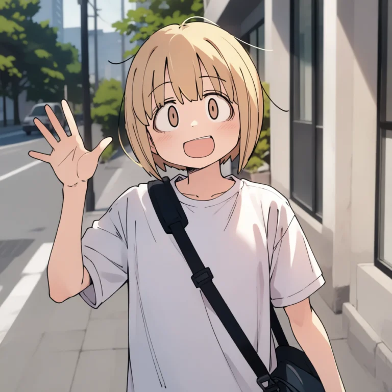 Ytmuchinonna A Young Woman, Bob Cut, Blonde Hair, Brown Eyes...