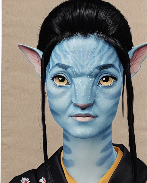 Avatar Style, Portrait Of Japanese Woman With Black Hair Loo...