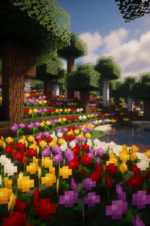 Minecraft Style. Minecraft Style.a Flower Forest Bursting Wi...