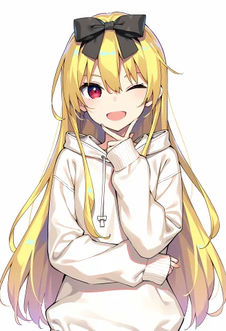 Yue Sama, A Girl With Very Long Blonde Hair And Vivid Red Ey... — Stable Diffusion AI Prompt: Yue Sama, a girl with very long blonde hair and vivid red eyes, shown in a strai...