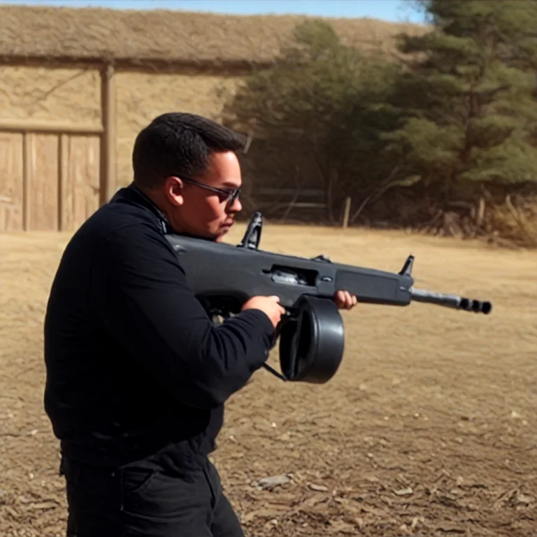 Aa12,gun, Realistic,holding Gun,side View,outdoor,aiming,