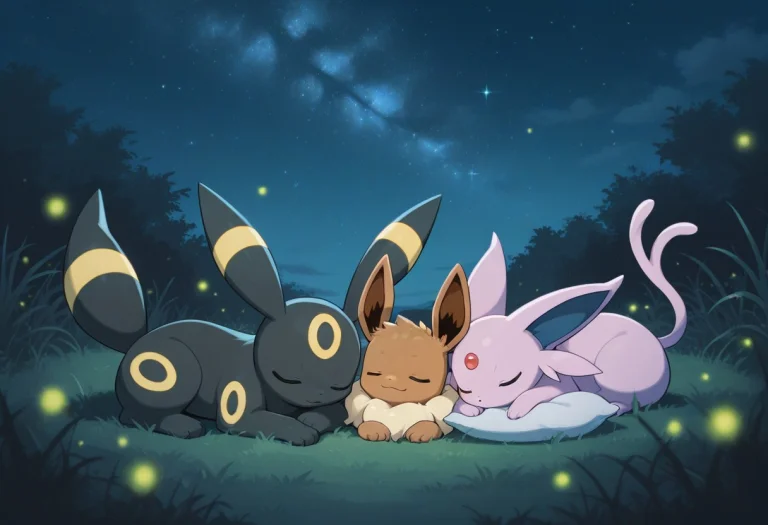 Espeon, Umbreon, Eevee, Pokemon, Full Body, Closed Eyes, Out...