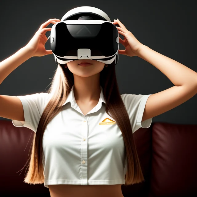 Young Beautiful Girl Plays In Vr Helmet, High Detail, Shirt