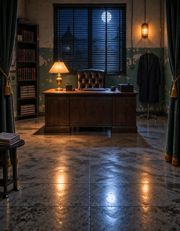 W0m3ns Pr1s0n, Photorealistic, Empty Warden Office At Night,...