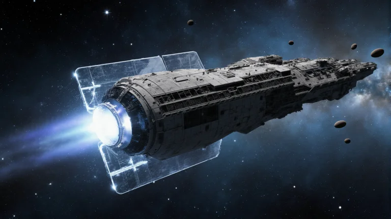 Masterpiece, Best Quality, A Huge Space Freighter Moves Thro...