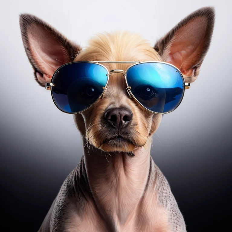 Chinese Crested Dog Wearing Aviator Sunglasses That Reflect...