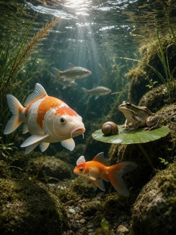 A Photorealistic Underwater Wildlife Scene Shows A Lush Fres...