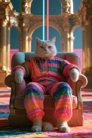 Midjourney A Digital Art Piece Featuring An Anthropomorphic... — Stable Diffusion AI Prompt: midjourney a digital art piece featuring an anthropomorphic white cat with red t...