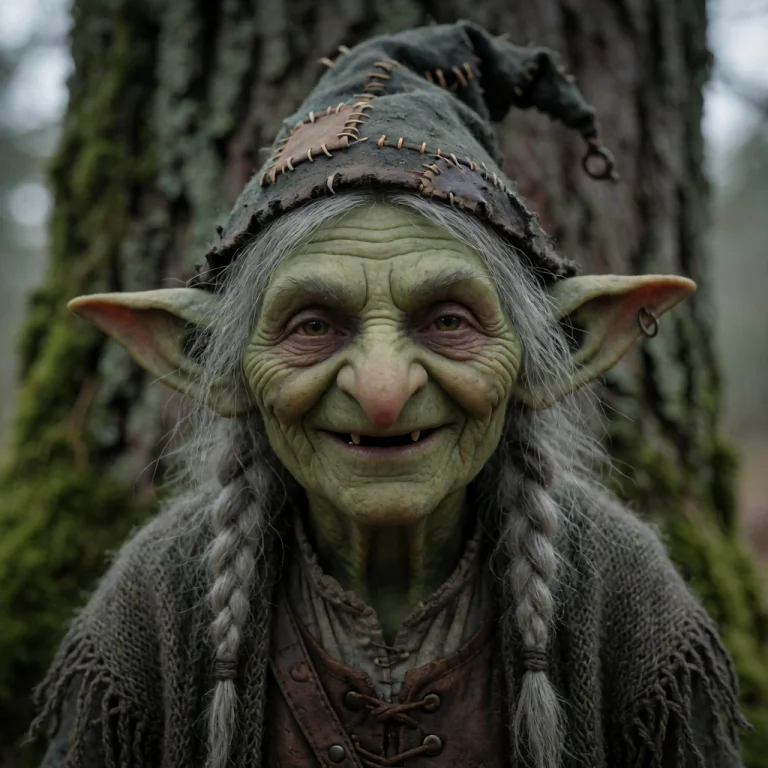 A Grandmother Goblin, Wrinkled Sage-green Face, Small Kind-c...