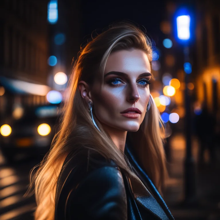 Photo Of A Woman Posing Seductively On A City Street At Nigh...