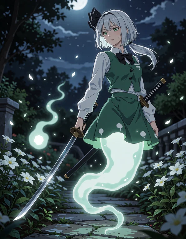 Anime Illustration With Clean Cel Shading Youmu Konpaku, An...