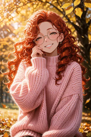Anime Style Portrait, Young Woman With Long Curly Red Hair A... — Stable Diffusion AI Prompt: anime style portrait, young woman with long curly red hair and bangs, round gold...
